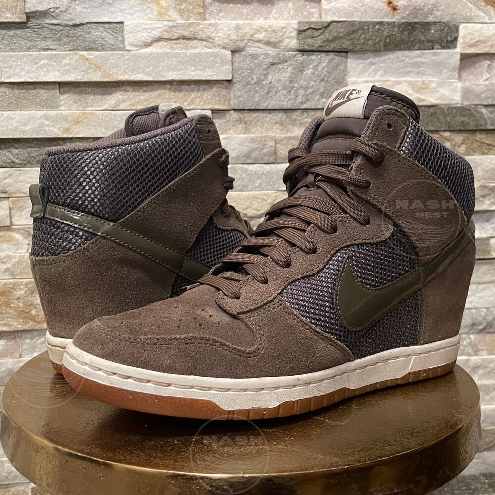 Nike Dunk Sky Hi Wedge 10 | Olive Brown Suede Mesh Sneaker 579763-300 - RARE